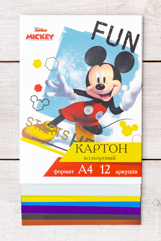 Кольоровий картон 12 аркушів  односторонній